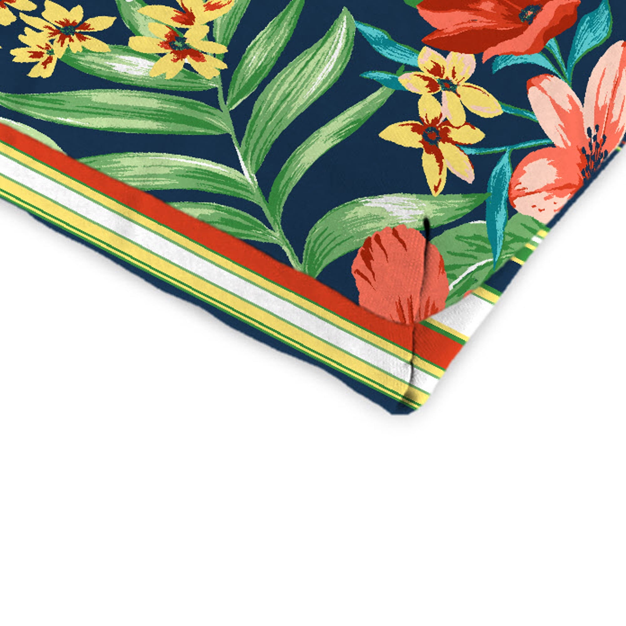 Jordan Manufacturing 42" x 20" Natalia Alpine Navy Floral and Picket Alpine Green Stripe Reversible Rectangular Outdoor Chair Cushion with Ties and Hanger Loop
