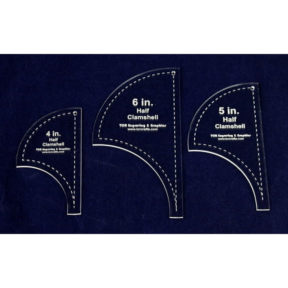 Half Clamshell Templates. 3 Piece Set 4", 5", 6" - Clear Acrylic 1/8"