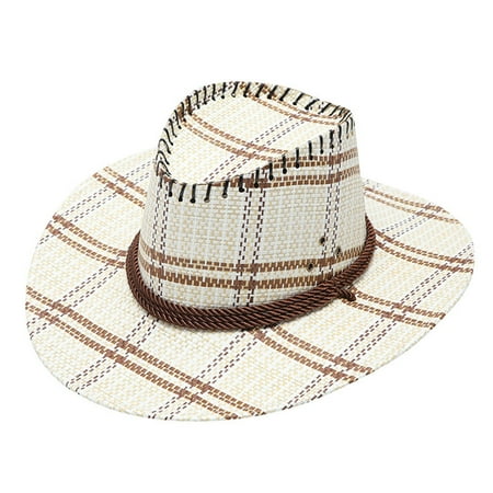 

Heiheiup Adult Casual Plaid Printed Summer Western Fashion Cowboy Sun Hat Wide Brim Travel Sun Cap Cowboys Winter Hat