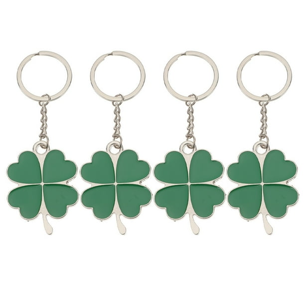 4 llaveros de regalo del Día de San Patricio con colgante de trébol de cuatro hojas de la suerte
