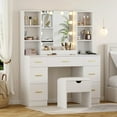 thumbnail image 1 of GloryStar Ensemble de Coiffeuse Moderne de 56 Pouces avec Miroir Éclairé à DEL, Coiffeuse Style Ferme avec Prise de Courant et Étagères de Rangement, Table de Toilette pour Femmes et Filles, 3 Modes d'Éclairage, Luminosité Réglable, 1 of 8