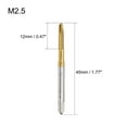 thumbnail image 2 of Spiral Point Plug Threading Tap M2.5 x 0.45 Thread, Ground Threads H2 3 Flutes, HSS 6542 Titanium Coated, 2 of 6