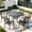7 Piece (6 Stackable Chairs + 53" Round Table), variant on SOLAURA 41" Round Outdoor Patio Table with 1.57" Umbrella Hole, Metal Outdoor Patio Dining Table for Backyards, Porches, Gardens or Poolside, Black