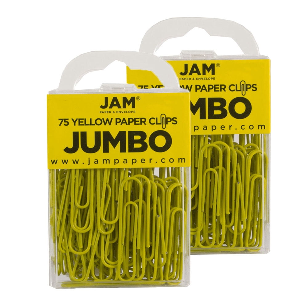 JAM Jumbo Paper Clips, Yellow, 2 Packs of 75, Large