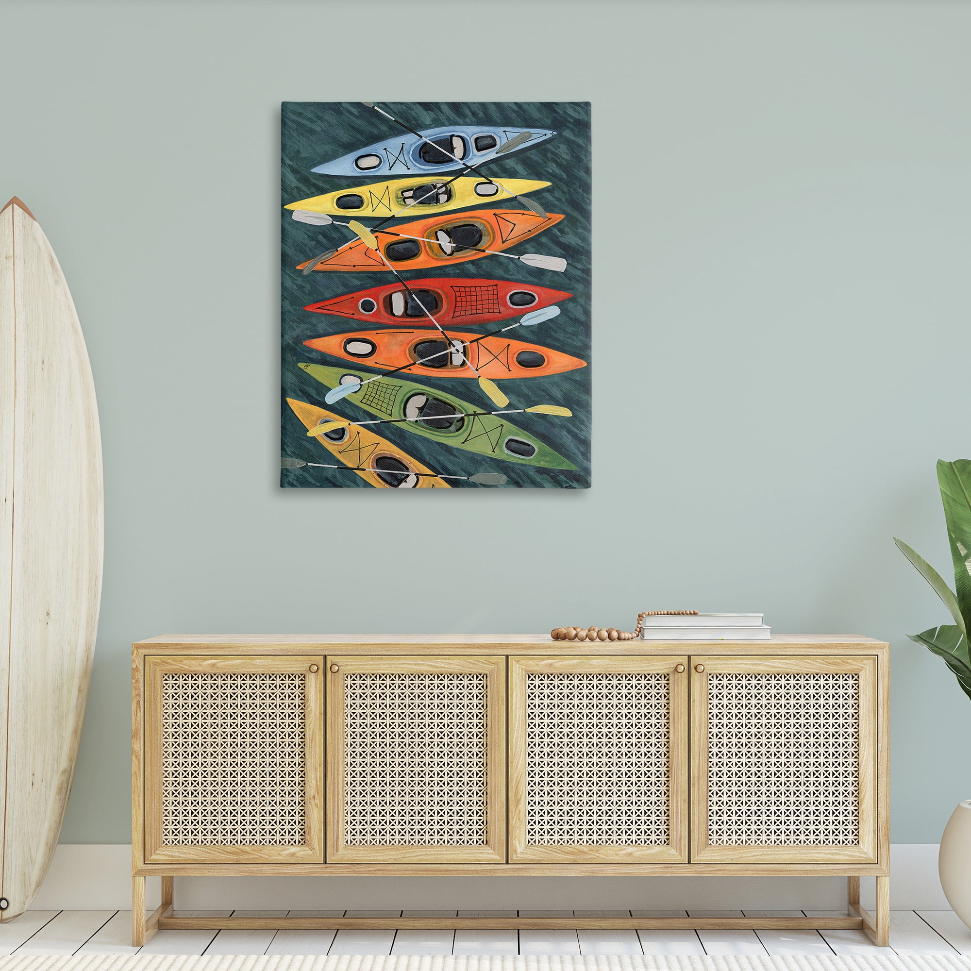 Stupell Industries Rainbow Hue Kayaks Transportation Painting Gallery Wrapped Canvas Art Print Wall Art, 36 x 48
