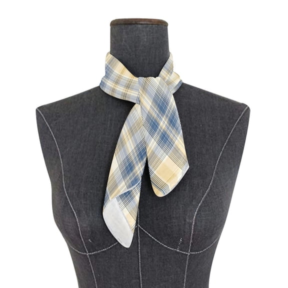 Square Scarf 24x24 Inch Deep Blue and Yellow Tartan Silky Satin Sun Protection Neck Scarf for Women Multi-Purpose Head Wrap Bandana for Hair Bag Decoration