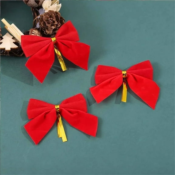 Mini Bows Decoration,Red Christmas Bowknot,Wreath Ribbons Glitter Bow,Christmas Tree Hanging Decorations,Holiday Ornaments DIY,for Home Birthday Party Set of 24
