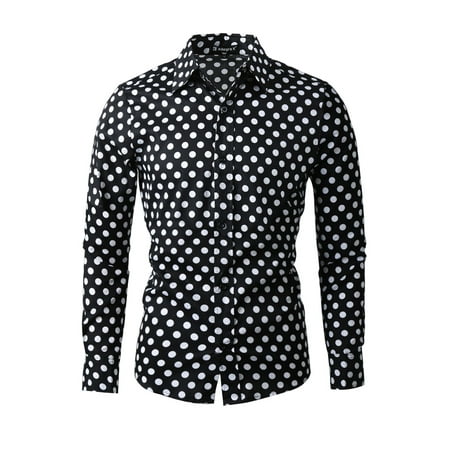 Business Single - Unique Bargains Men's Single Breasted 100% Cotton Polka Dots Business Shirt