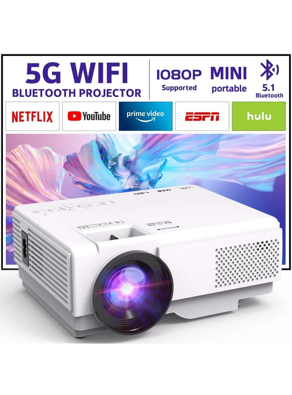 GCZ 5G Wifi Projector with Bluetooth 5.1, Full HD 1080P Mini Projector,  Movie Projector Support Sync Smart Phone, 180'' Display For Home Theater