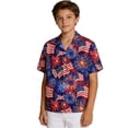 thumbnail image 4 of Y-Sunset Boys Patriotic 250th Anniversary Button Down Hawaiian Shirt, American Flag Firework Print Short Sleeve Casual Top for 4th of July Summer Outdoor(Red/2-3 Years), 4 of 4
