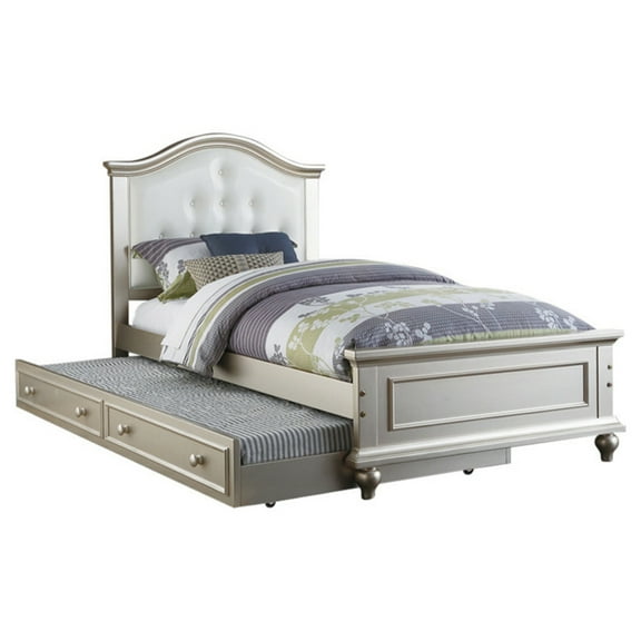 Benjara Cherub 40" Transitional Wood Twin Bed with Trundle in Silver