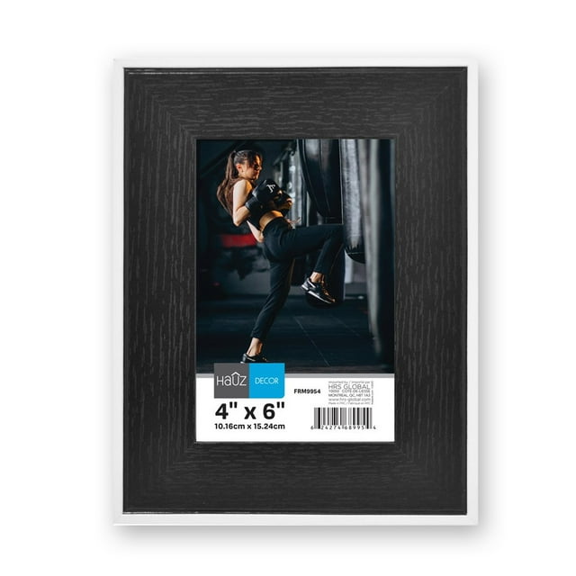 Hauz FRM9954 - 4x6 Picture Frame Black Wood Look With White Border