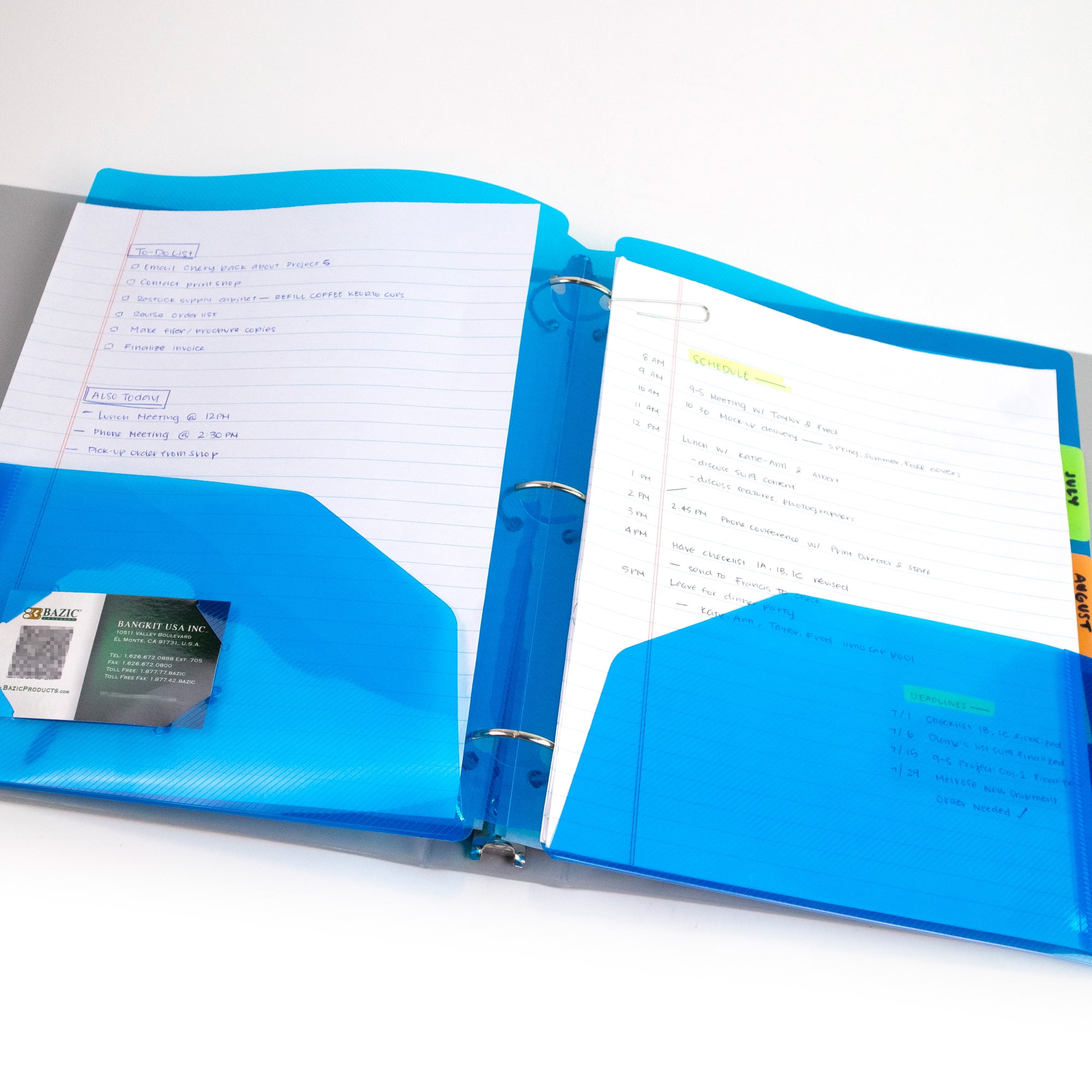 BAZIC 2 Pockets Poly Folder Portfolio, 3 Hole Document Folders, 6-Pack
