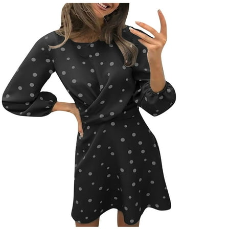 

LWZWM Business Dresses for Women Nightgown Dress Long Sleeve Square Neck Wave Point Print Long Sleeve Dress Night Dress Lounge Dress Holiday Dress Gothic Dress Ethnic Dress