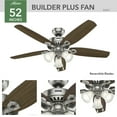 thumbnail image 3 of Hunter - Builder Indoor Ceiling Fan With Light, 52-inch, Brushed Nickel, Traditional-style, 3-speed WhisperWind Motor, 53237, for Living Rooms, Bedrooms, 3 of 14