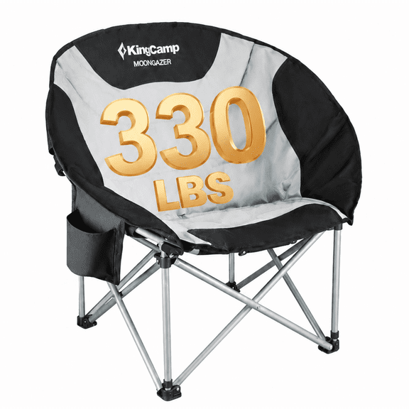 KingCamp Round Camping Chair for Adults, Oversized Outdoor Moon Chair  with Side Pocket, Heavy-Duty Padded Folding Lawn Chairs, Supports 330lbs, Black