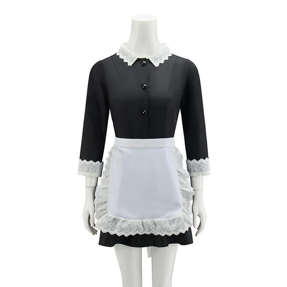 Women's Moira Black Maid Dress Set with White Apron Classic Elegant Outfit