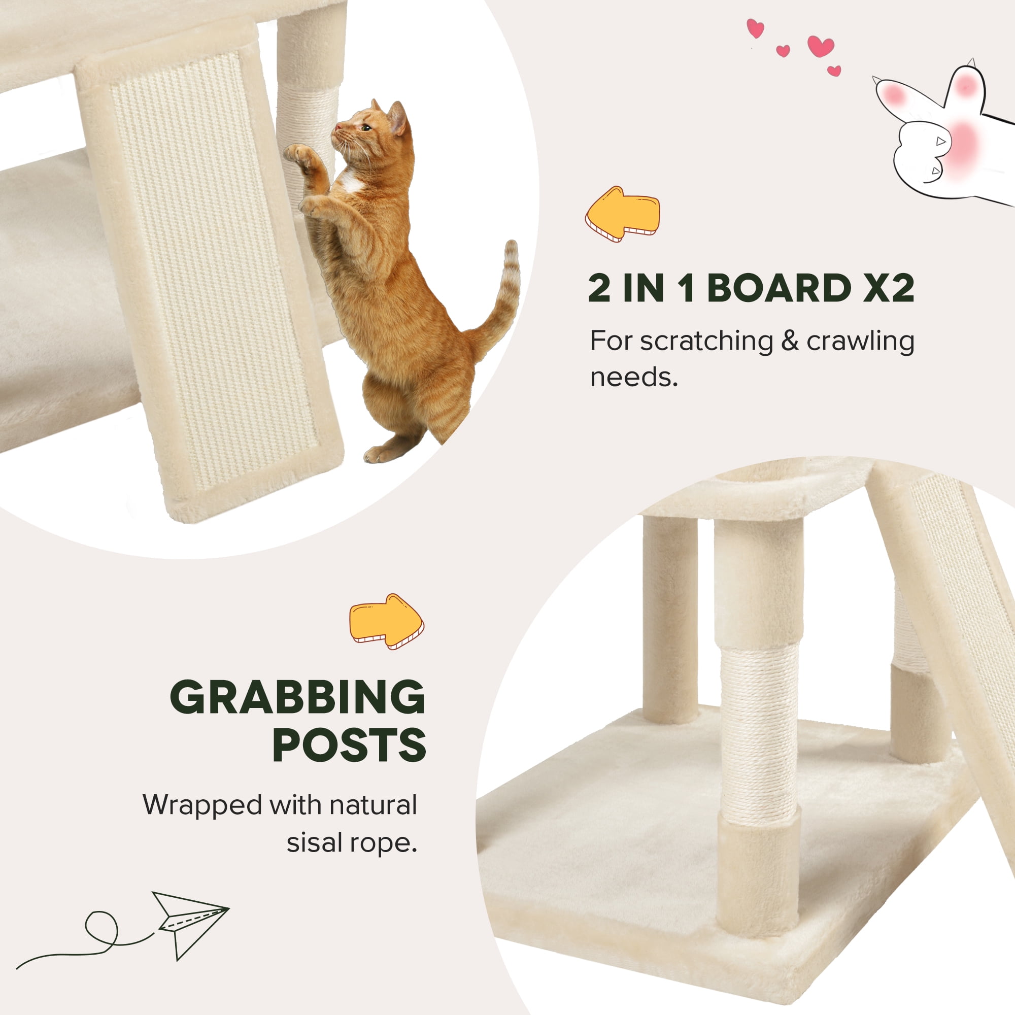 Einfach 81" Multi-Level Tall Cat Tree Tower, Larger Cat Condo with Hammock, Cozy Pussycat Perches, Sisal Scratching Posts, Beige