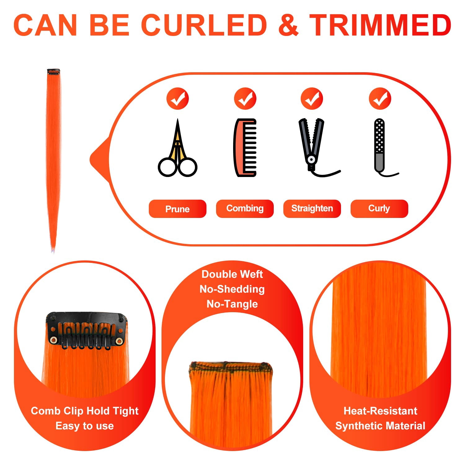 Orange Hair Extensions Clip in 10 Pieces 22 Inch Long Flaming Ginger (#350) Halo Hair Extensions | Cliphair US main image 2