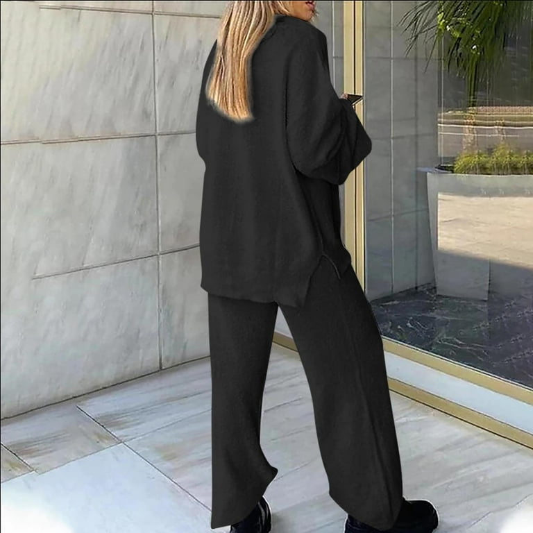 2 Piece Womens Outfits Fuzzy Fleece Pullover Sweater Set