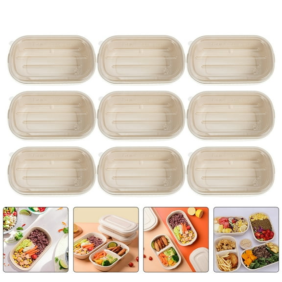 OUNONA Khaki Paper Food Container with Lid for Wrapping Suitable for Home and Restaurant 10Pcs