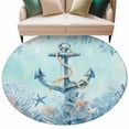 thumbnail image 2 of Summer Anchor Round Living Room Rugs 5 ft, Retro Teal Orange Ocean Corals Starfish Coastal Washable Area Rug with Non-Slip Sturdy Edge Binding Round Carpet for Entryway Kitchen Bedroom Bathroom, 2 of 9