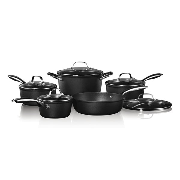 Details about   Starfrit Cookware Set Rock Stainless Steel Handles Tempered Glass Lid 10 Piece 