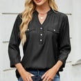 thumbnail image 4 of Plus Size Tops for Women V-Neck 3/4 Sleeve Denim Imitation Shirt Casual Loose Top Black 2XL, 4 of 6