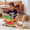 thumbnail image 5 of Coche de madera de juguete para niños, regalo educativo para niños de 2 años, rampa de carreras de madera de juguete con 4 coches, 5 of 5