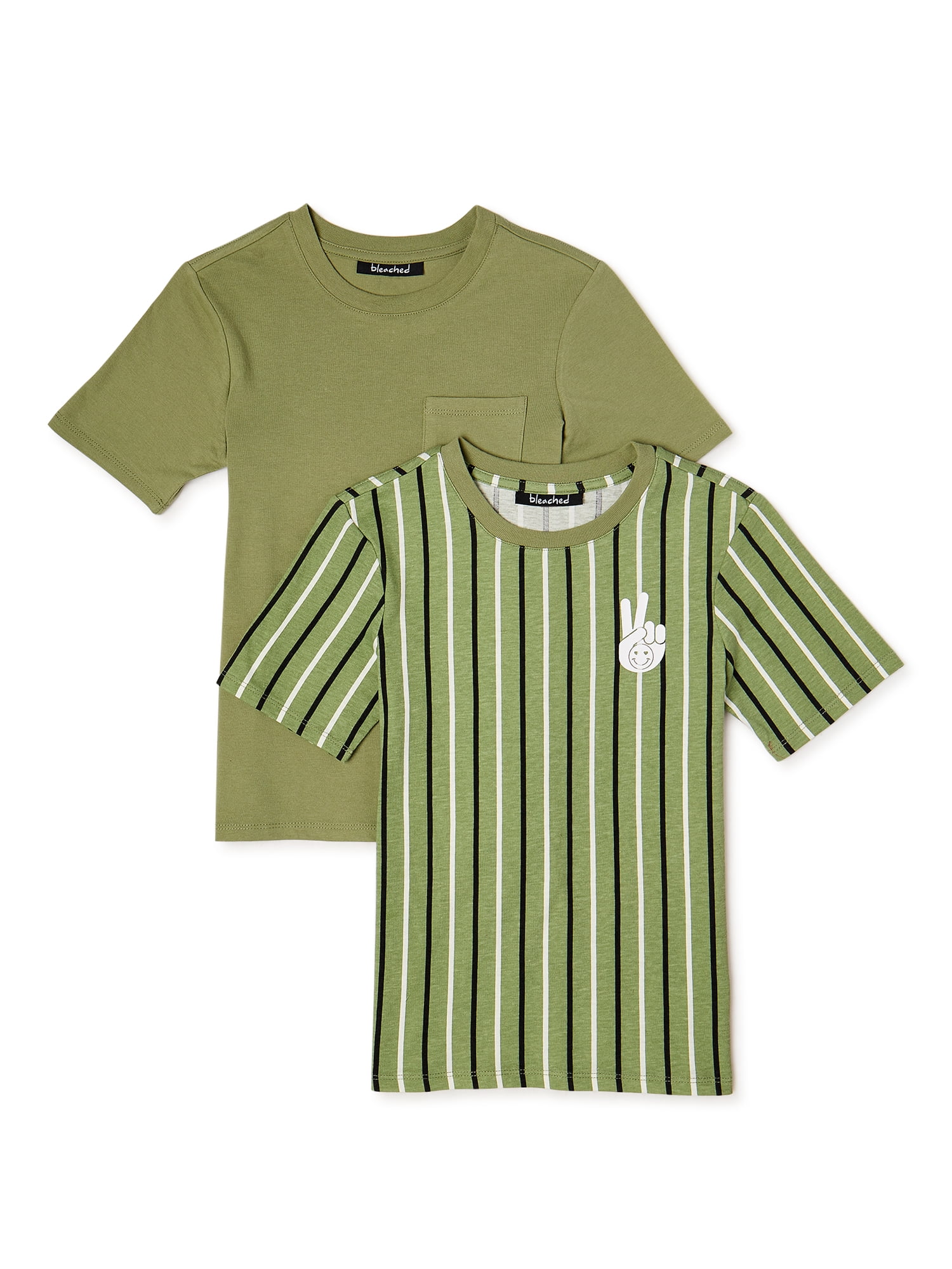 Bleached Boys Striped T-Shirt and Plain 2 Pack, - Walmart.com
