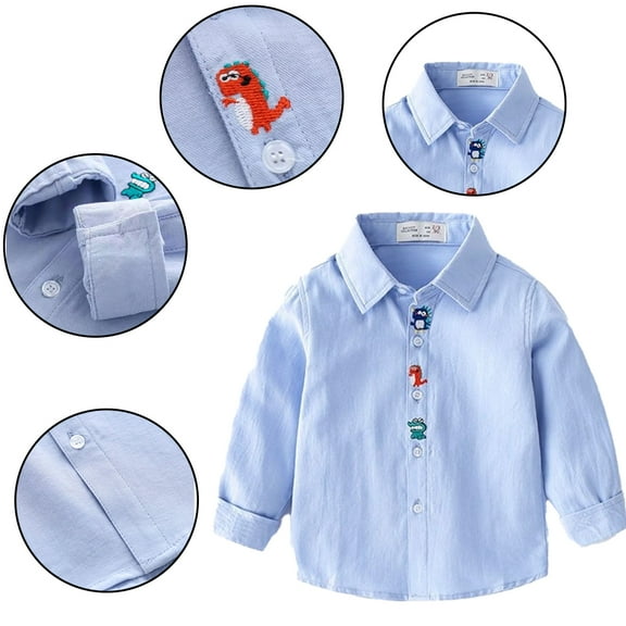 Godderr Toddler Baby Cotton Shirt Coat for Girls Boys Dinosaur Shirt Button Down Shirts Long Sleeve Cartoon Casual Shirts for 1-6Y