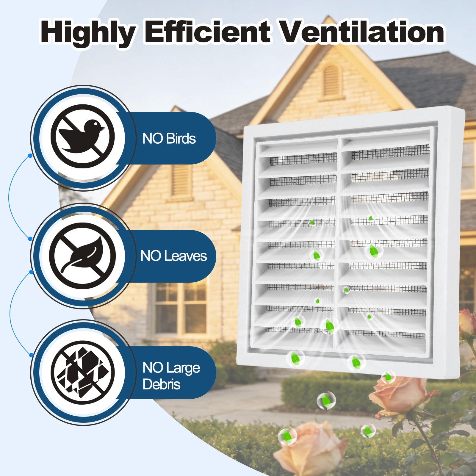 Uxcell 2Set Vent Cover with Screen Mesh (5" Opening, 5.5"L x 5.5"W) - Square Louver Air Wall Vent ABS Plastic Exhaust Ventilation Grille for Central AC/Bathroom/Kitchen/Garage, White