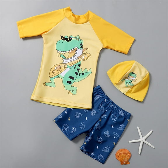 Joau Baby Toddler Boys Two Pieces Swimsuit Sets Cute Print Bathing Suits Sunsuit Swimwear Set with Hat for 2-9 Years Old