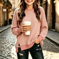 thumbnail image 6 of Girls Oversized Striped Pullover Sweatshirt Soft Crew Neck Long Sleeve Shirt with Pockets Casual Daily Wear for Girls 5-15Y, 6 of 8