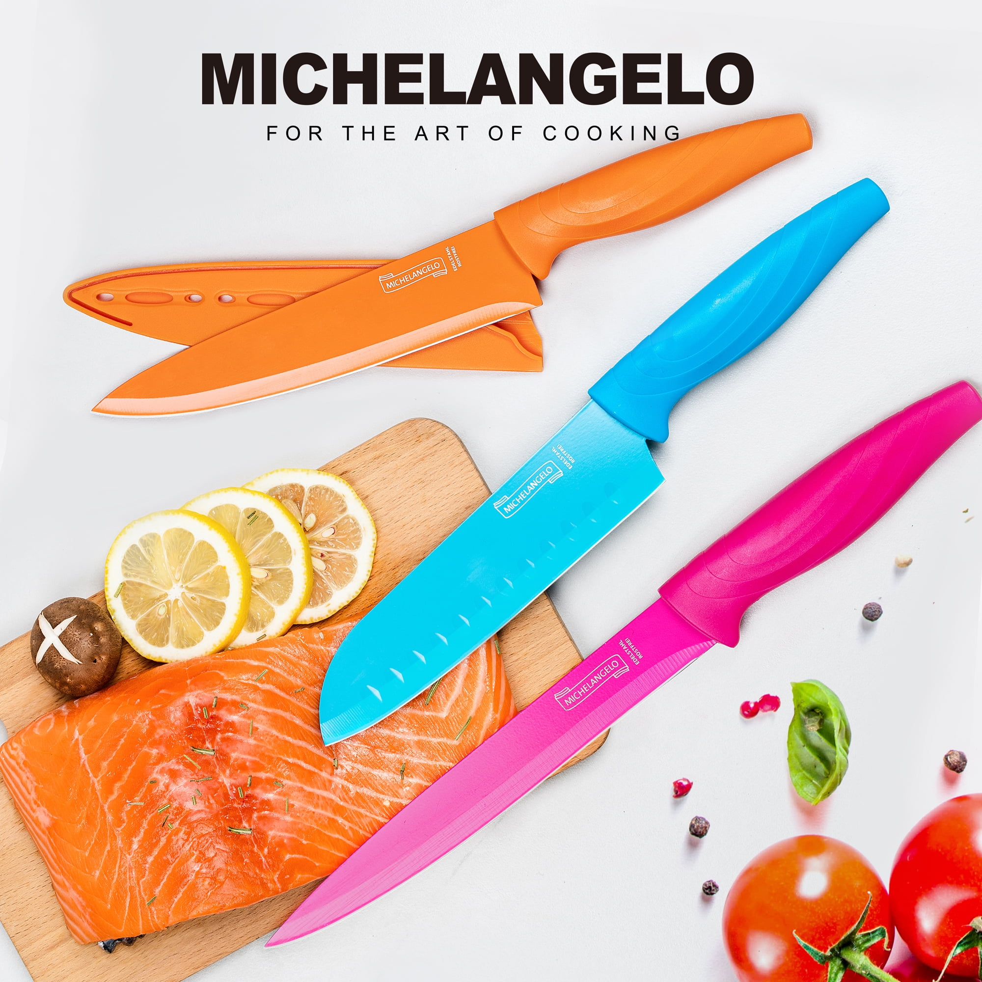 MICHELANGELO Knife Set, Sharp 10-Piece Kitchen Knife Set with Covers,  Multicolor Knives, Stainless Steel Knives Set for Kitchen, 5 Rainbow Knives  & 5 Sheath Covers 