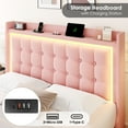 thumbnail image 4 of Homfa Full Size Floating Bed with RGB LED Lights Charging Station, Velvet Upholstered Platform Bed with Storage Headboard, Pink, 4 of 8