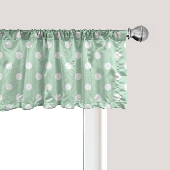Ambesonne Mint Window Valance, Vintage Design Polka Dotted, 54" X 18", Almond Green and White