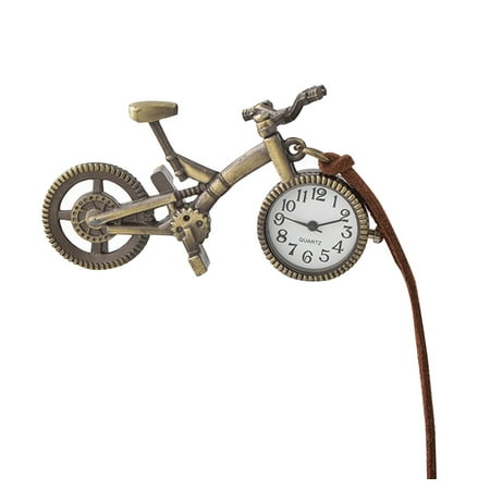 

Creative Bycicle Shaped Pocket Watch Retro Hanging Watch Delicate Craft Hanging Pendant with Leather Rope