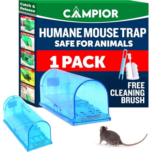 Campior Humane No-Kill Mouse Trap, Large, Indoor, Child & Pet Safe, Easy to Clean, 2-Pack, Blue