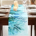 thumbnail image 3 of Teal Blue Corals Table Runner, Summer Modern Coastal Ocean Sea Washable Cotton Linen Table Runners 72 Inches Long, Dresser Scarf Runner for Dining/Coffee/TV Stands/Kitchen/Cabinets 16''x72'', 3 of 9