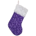 thumbnail image 3 of MKOSPLRT Sequin Christmas Stocking, Purple Sequined Xmas Stocking with Faux Fur Trim and Hanging Cord, Holiday Gift Bag for Fireplace Mantel, Tree and Home Decor, 3 of 8