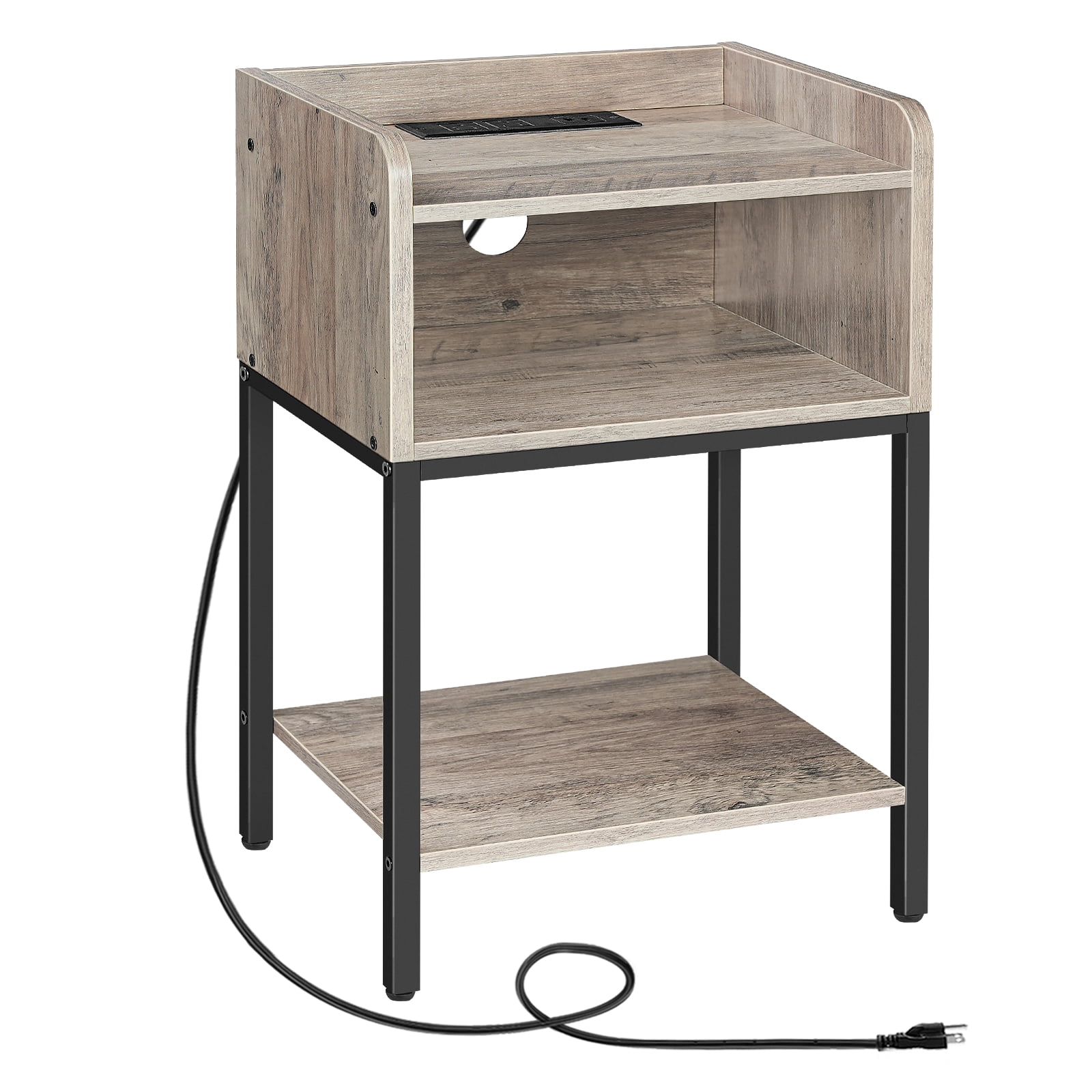 HOOBRO Nightstand with Charging Station & Drawer, Greige