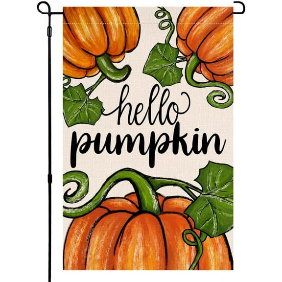 Fall Pumpkin Garden Flag 12x18 Vertical Double Sided Hello Autumn Thanksgiving Holiday Outside Decorations Burlap Yard Flag
