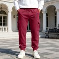 thumbnail image 5 of GEWSEY Mens Fleece Cargo Sweatpants Heavyweight Elastic Waist Pants with Pockets Baggy Drawstring Jogger Pants (Wine, 3XL), 5 of 7