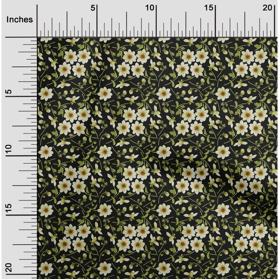 oneOone Silk Tabby Black Fabric Leaves & Floral Artistic Sewing Craft Projects Fabric Prints By Yard 42 Inch Wide