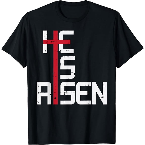 Men's He is Risen Cross Jesus Easter Christian Religious T-Shirt, Comfortable Breathable Soft Tee, Men's 100% Cotton T-Shirt 180gsm