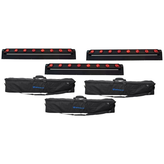 (3) Rockville MOTIONSTRIP Moving Head RGBW Color Strip Wash/Beam Light Bar Bags