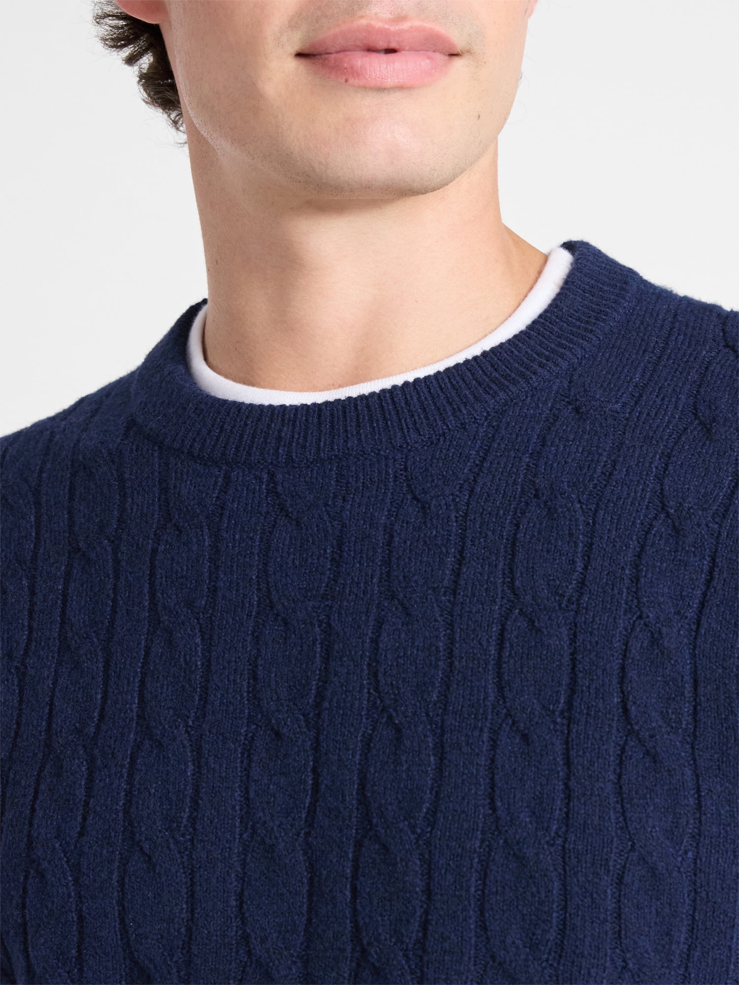 Free Assembly Men's Classic Cable Knit Sweater, Sizes XS-3XL