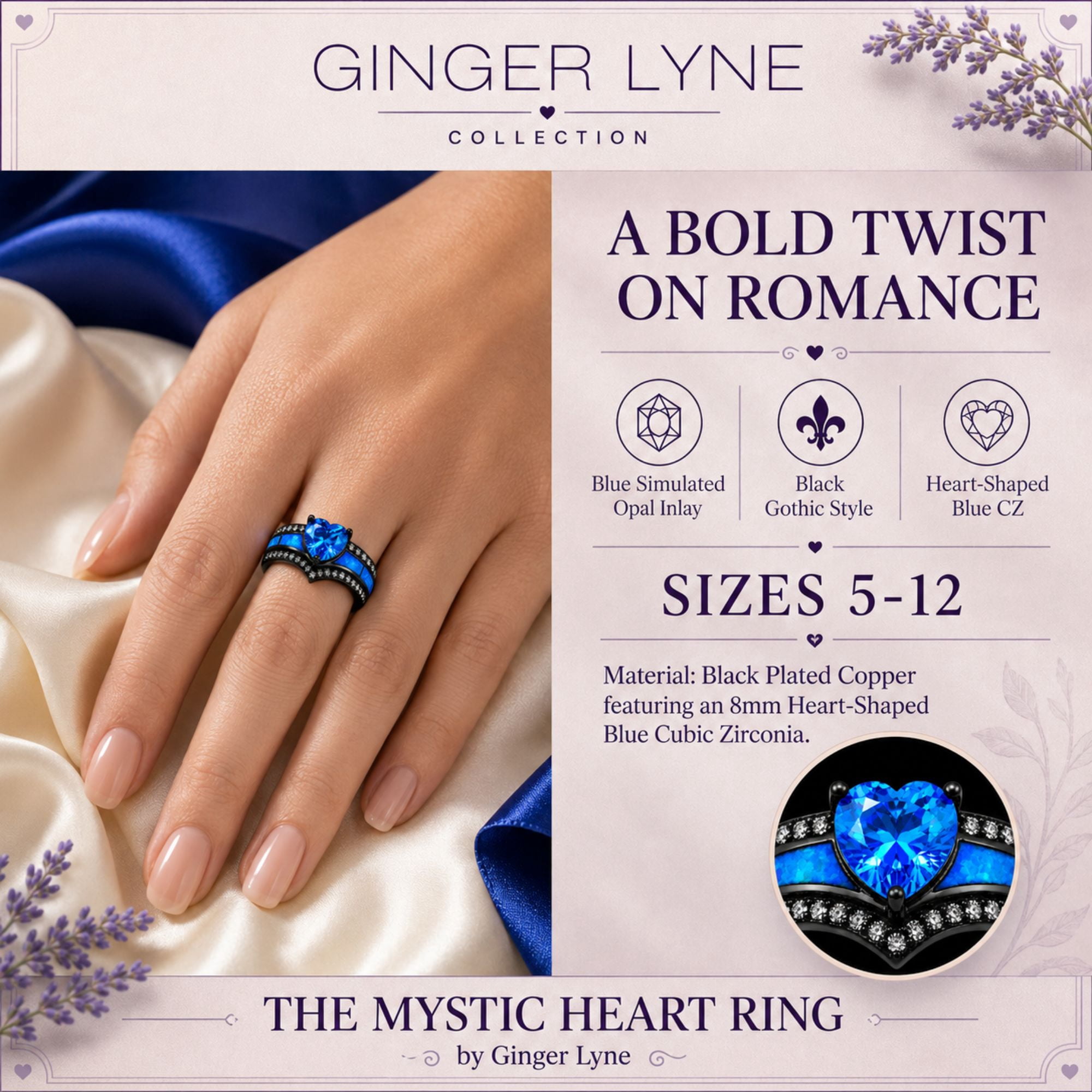 Black Engagement Ring for Women Mystic Topaz CZ Heart Promise Ring  Gift for Her Ginger Lyne