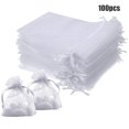 thumbnail image 4 of 100 Uds. Bolsa blanca con cordón, bolsas de almacenamiento de dulces de regalo de hilo, 4 of 6